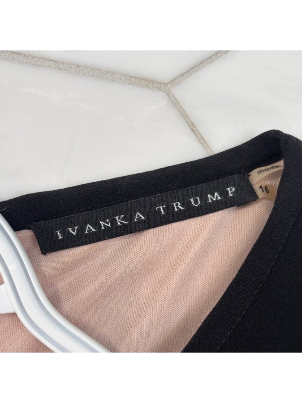 Ivanka Trump Rose Gold Pink Lace Midi Dress with Black Paneling Size 16 - Picture 7 of 7